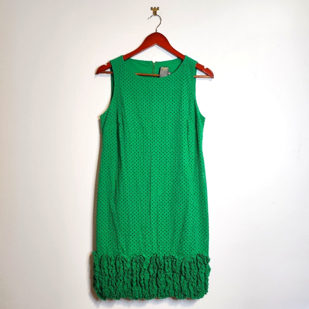 Taylor Green Eyelet Ruffled Shift Dress